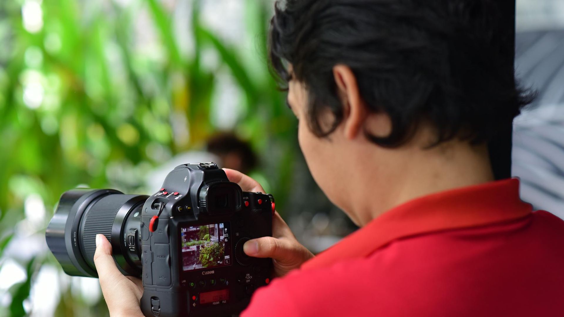 Professional focused look and digital visual elements background